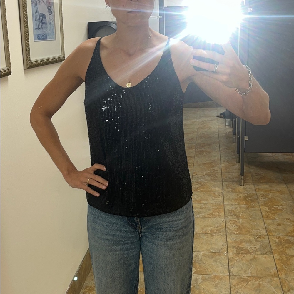 Banana Republic Black Sequin Camisole with adjustable straps